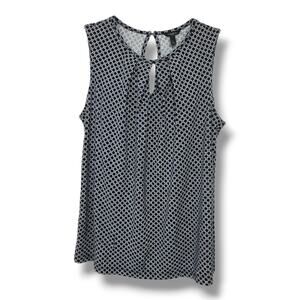 Ann Taylor Petite PM Black White Geometric Sleeveless Blouse Keyhole Back